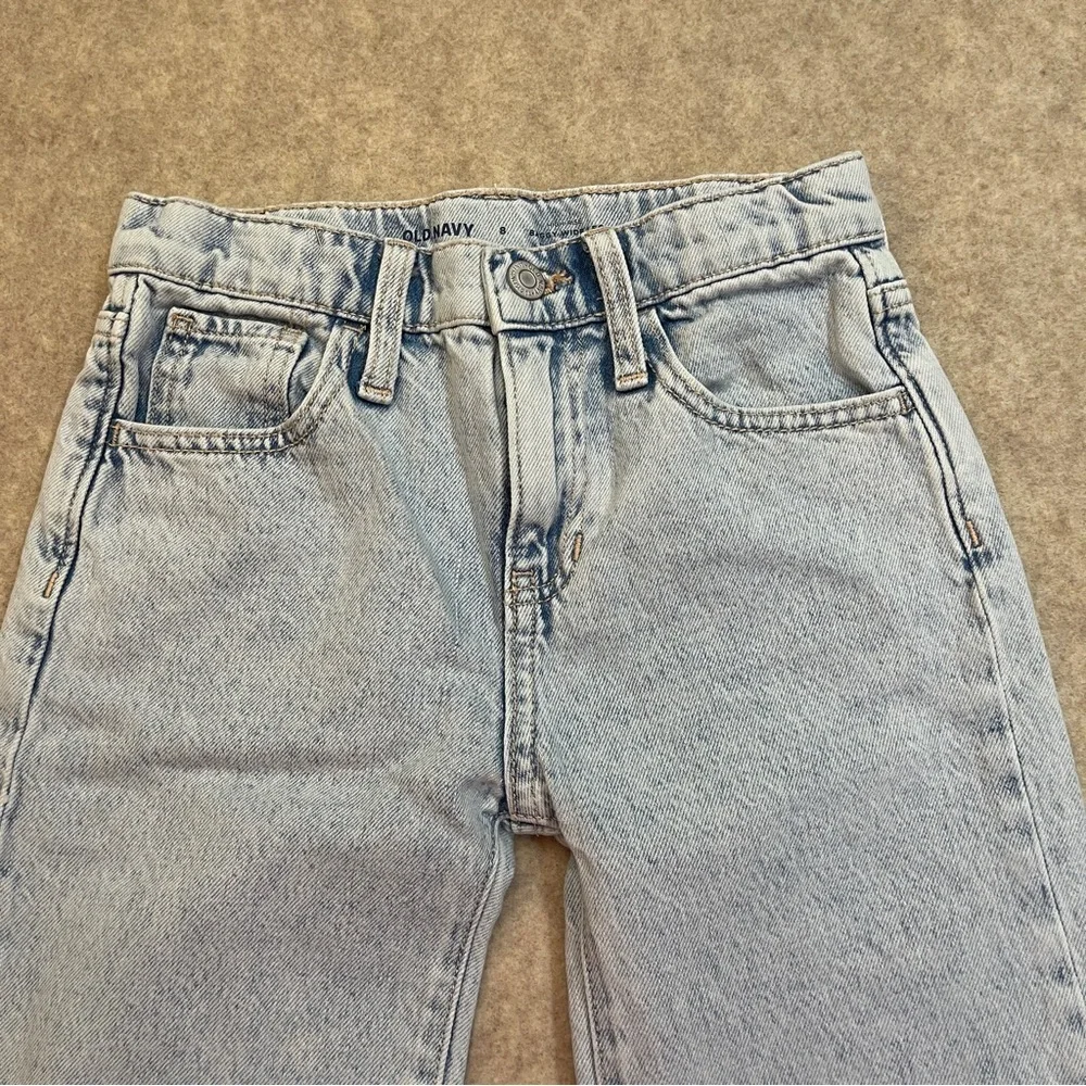 Old Navy High Rise Baggy Wide Leg Light Wash Blue Denim Jeans Girls size 8